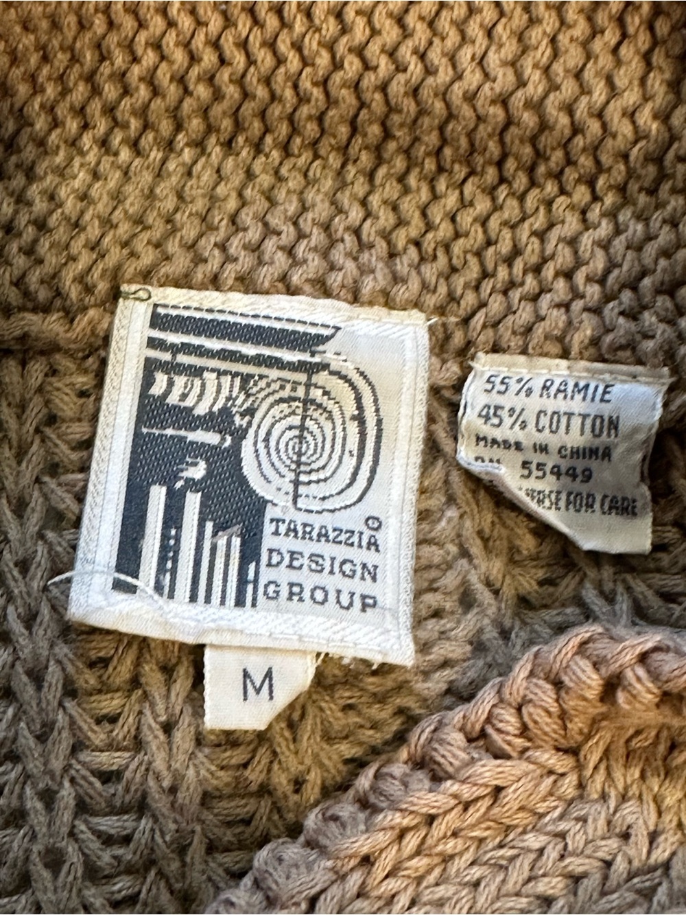 Tarazzia Design Group Cable Knit Cowl Neck Sweater Taupe Ramie Cotton M - Picture 9 of 9